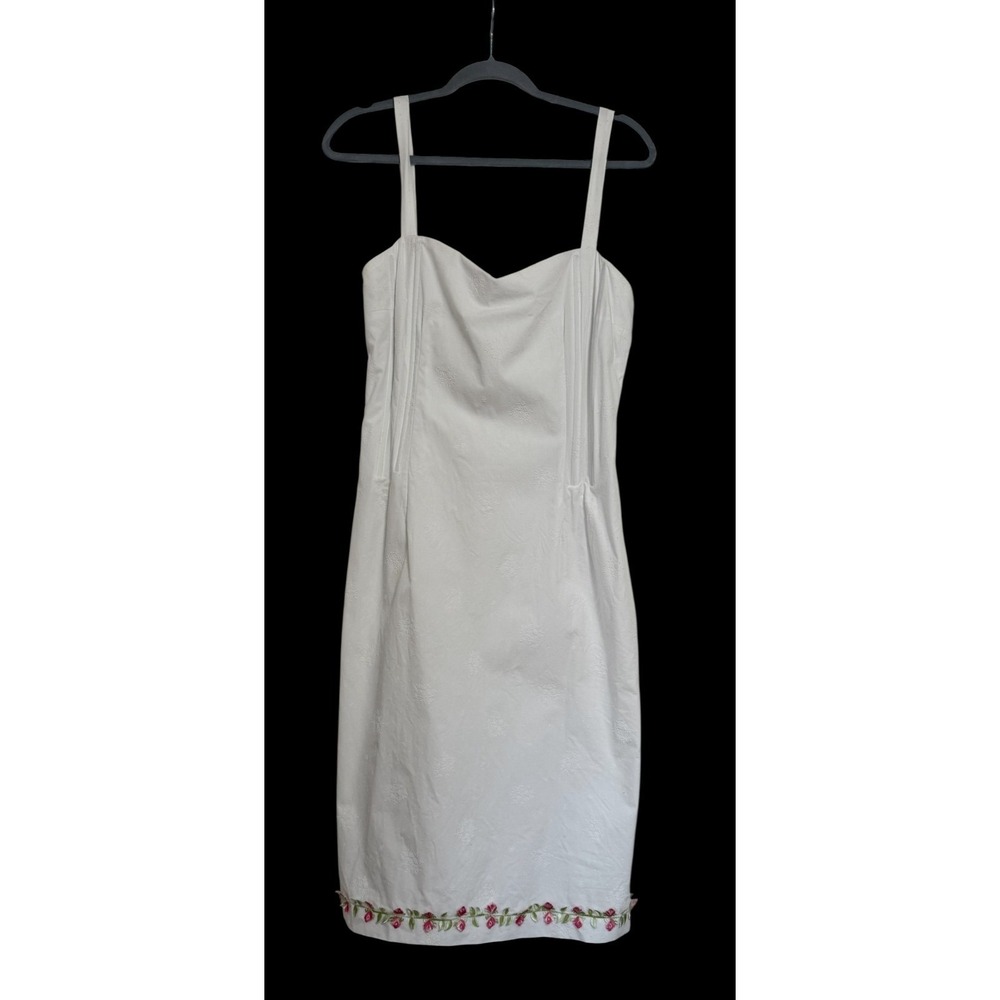 Shoshanna‎ Women Sundress White embossed floral embroidered rose hemline Size 12